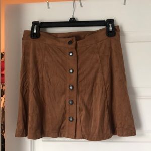 Brown suede button down skirt